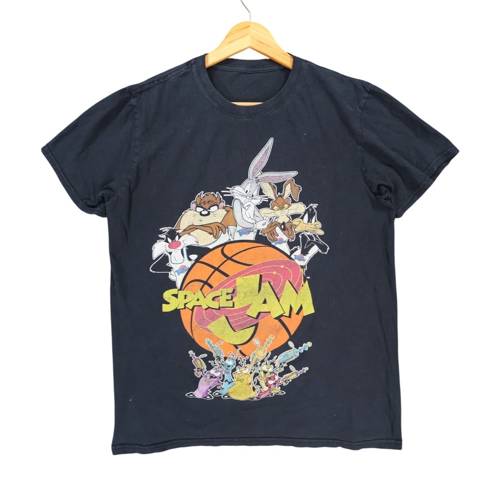 Space Jam Graphic Tee Mens Large Black Cotton Vintage Looney Tunes Basketball